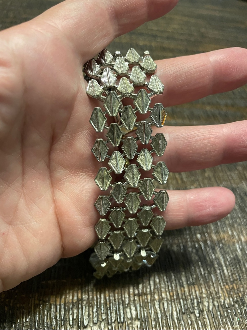 Vintage Coro Silver Tone Cuff Like Bracelet Textured Links - Picture 2 of 4